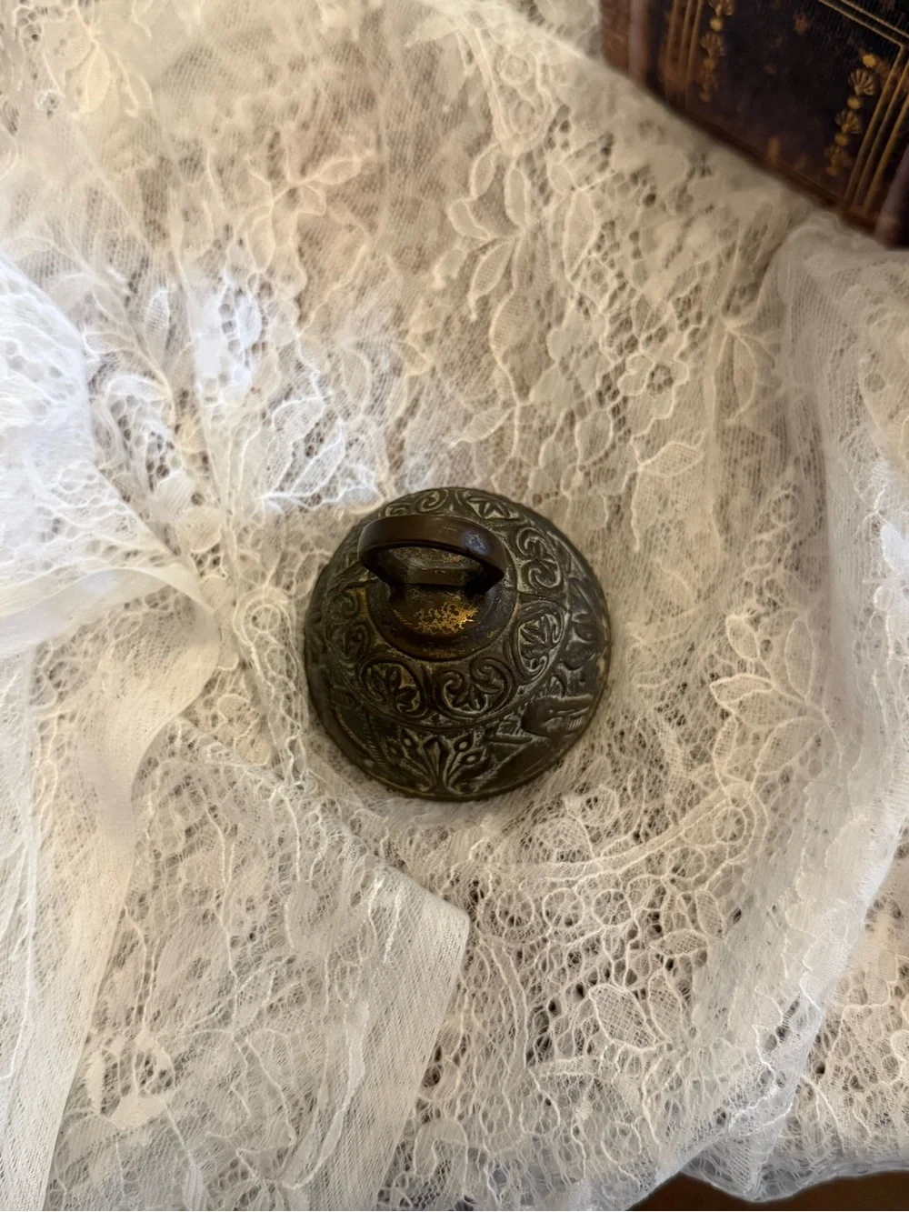 Ornate Antique-Style Bronze Decorative Bell - Brown